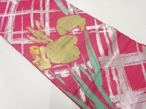 アンティーク　絽斜め縞に菖蒲模様織出し名古屋帯（材料）